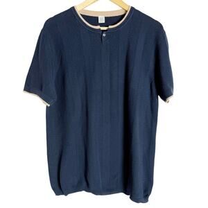 Eleventy Platinum Navy Blue Short Sleeve Crewneck Knit Sweater Size Large